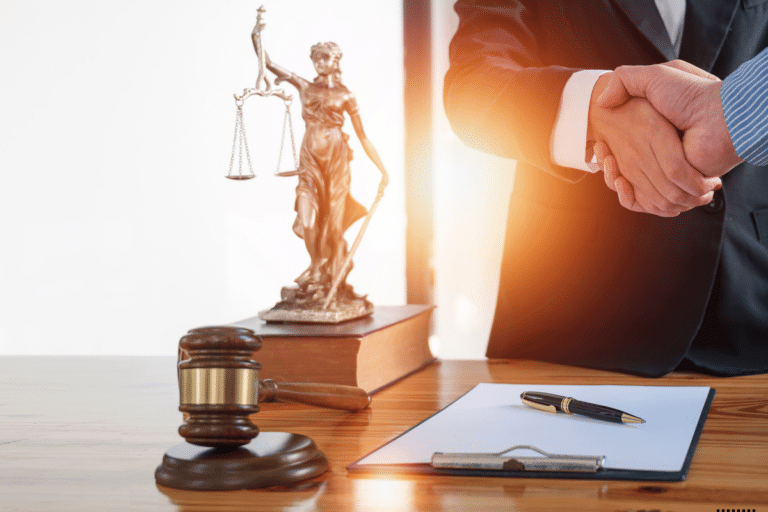 A lawyer and a client shooking hands