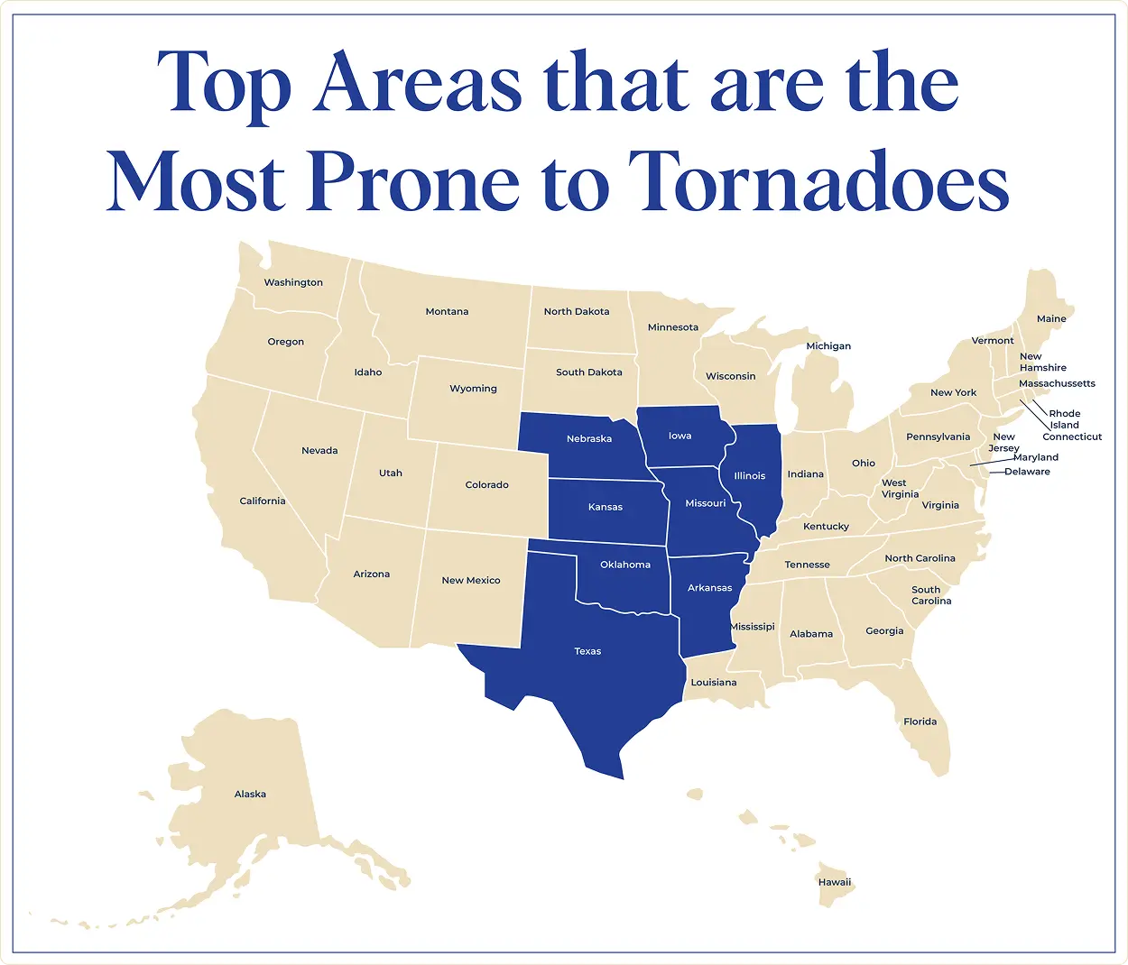 top areas that are the most prone to tornados map