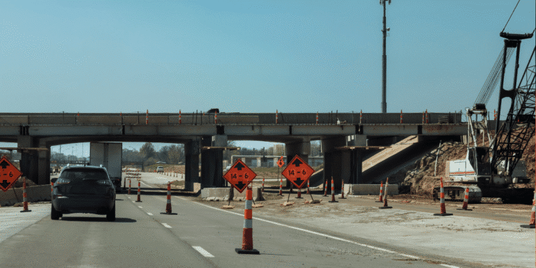 Wideshot of construction on a highway