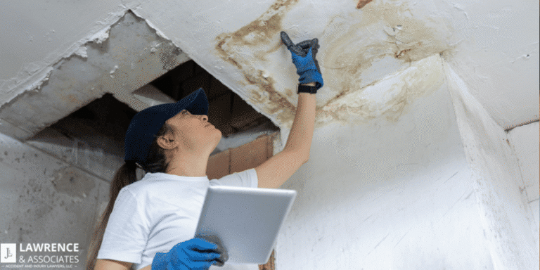 Individual inspecting ceiling for damage
